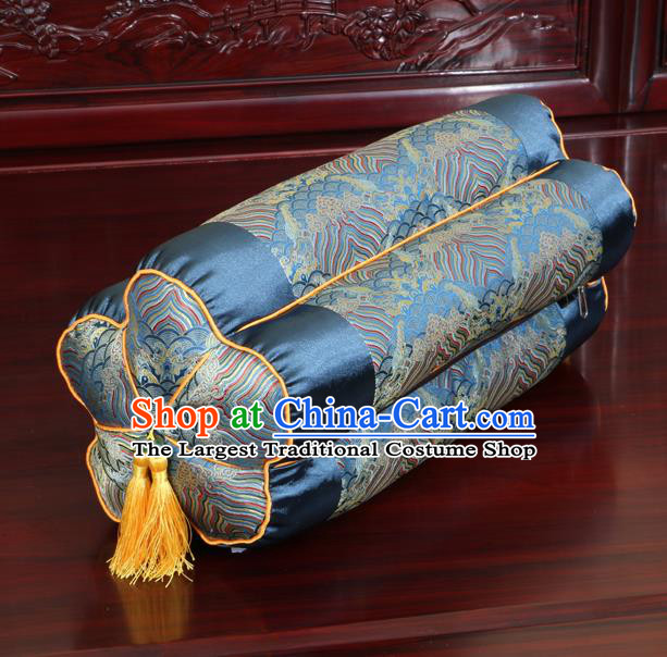 Chinese Traditional Household Accessories Classical Wave Pattern Navy Brocade Plum Blossom Pillow