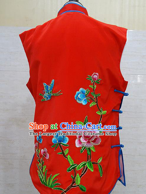 Chinese Traditional Beijing Opera Embroidered Peony Red Waistcoat Peking Opera Maidservants Costume for Adults