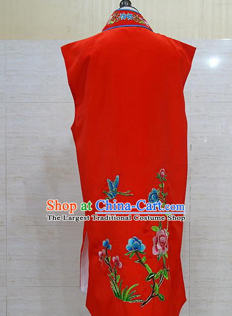 Chinese Traditional Beijing Opera Maidservants Red Embroidered Peony Waistcoat Peking Opera Costume for Adults