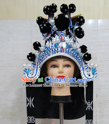 Chinese Traditional Beijing Opera Takefu Black Hat Ancient General Helmet Headwear for Adults