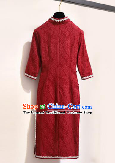 Chinese Traditional Tang Suit Costume Wine Red Qipao Dress Cheongsam for Women