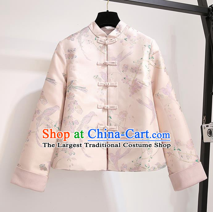 Chinese Traditional Costume Tang Suit Pink Jacket Cheongsam Upper Outer Garment for Women