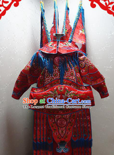Chinese Traditional Beijing Opera Female General Red Embroidered Clothing Peking Opera Mu Guiying Costume for Adults