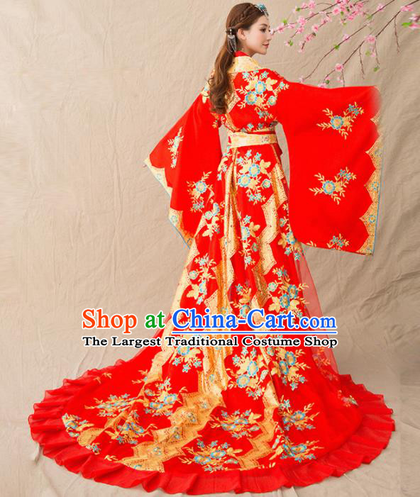 Chinese Ancient Tang Dynasty Wedding Costumes Traditional Imperial Concubine Red Hanfu Dress for Women