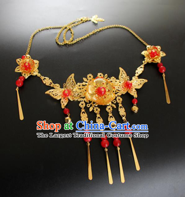 Chinese Traditional Wedding Jewelry Accessories Ancient Princess Golden Necklace for Women