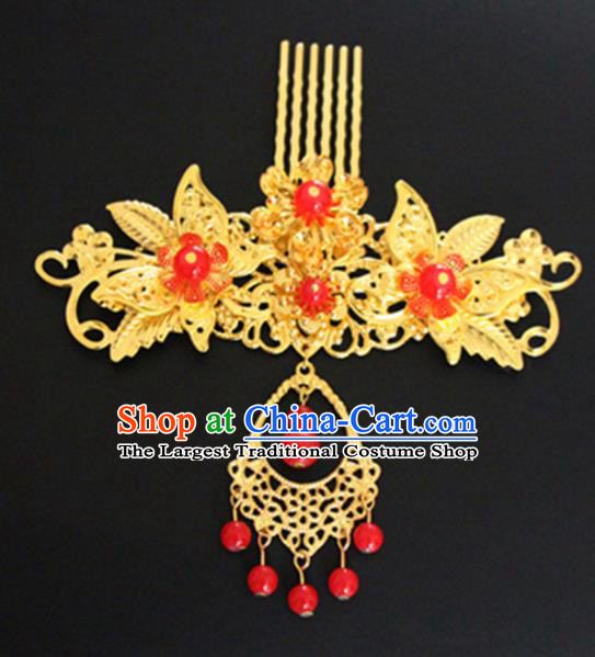 Chinese Traditional Hair Accessories Wedding Golden Leaf Hair Comb Ancient Princess Hairpins for Women