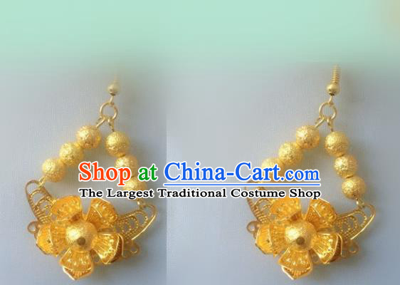 Chinese Traditional Accessories Wedding Golden Tassel Earrings for Women