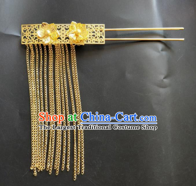 Chinese Traditional Hair Accessories Wedding Golden Tassel Hairpins for Women