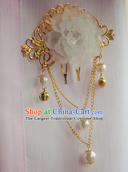 Chinese Traditional Hair Accessories Wedding White Peony Tassel Hair Comb for Women