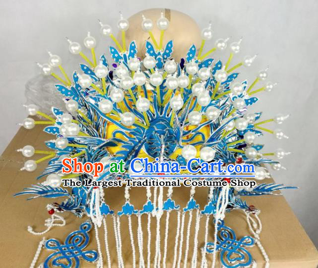 Chinese Traditional Beijing Opera Diva Hair Accessories Peking Opera Queen Blue Phoenix Coronet