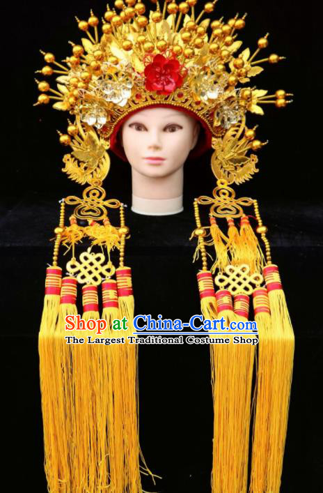 Chinese Traditional Beijing Opera Queen Hair Accessories Ancient Imperial Consort Golden Phoenix Coronet