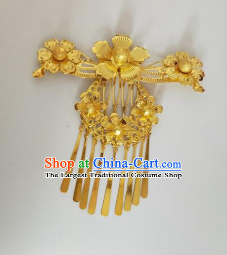Chinese Traditional Bride Hair Accessories Wedding Golden Hairpins Hair Comb for Women