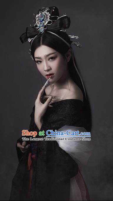 Chinese Ancient Drama Hanfu Dress Han Dynasty Imperial Consort Historical Costume and Headpiece Complete Set