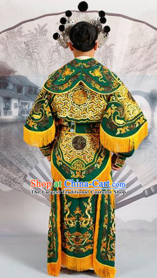 Chinese Traditional Beijing Opera Takefu Costume Ancient Warrior Green Clothing