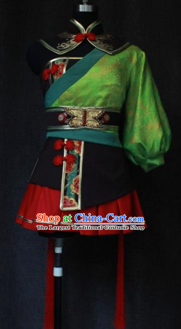 Chinese Traditional Cosplay Female Knight Costume Ancient Swordswoman Green Clothing for Women