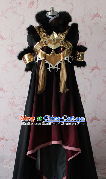 Chinese Traditional Cosplay Swordswoman Costume Ancient Female Heroine Black Dress for Women