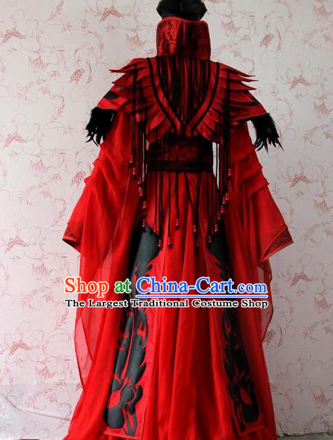 Chinese Ancient Female Swordsman Wedding Costume Traditional Cosplay Peri Red Dress for Women