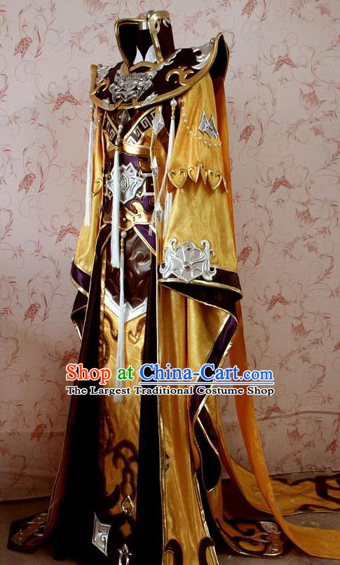 Chinese Ancient General Swordsman Golden Costume Traditional Cosplay Emperor Clothing for Men