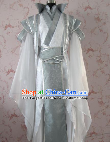 Chinese Ancient General Swordsman White Costume Traditional Cosplay Nobility Childe Clothing for Men