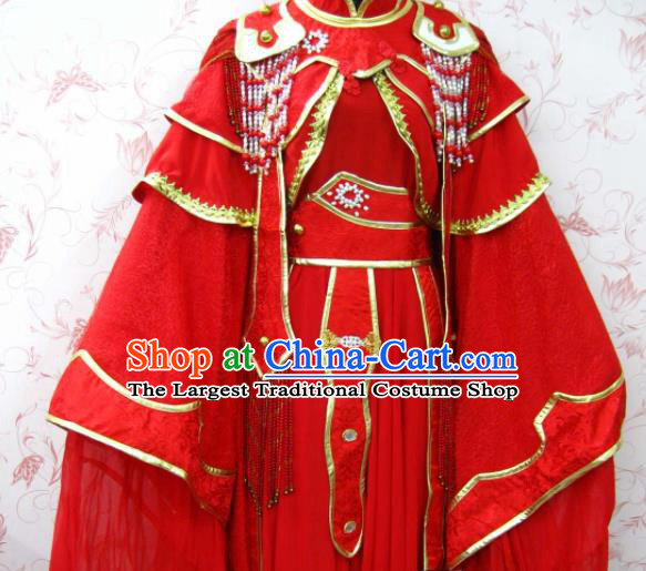 Chinese Ancient Female Swordsman Wedding Red Costume Traditional Cosplay Heroine Peri Dress for Women