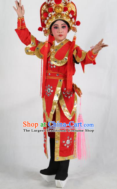 Chinese Traditional Beijing Opera Children Costume Peking Opera Takefu Red Clothing for Kids