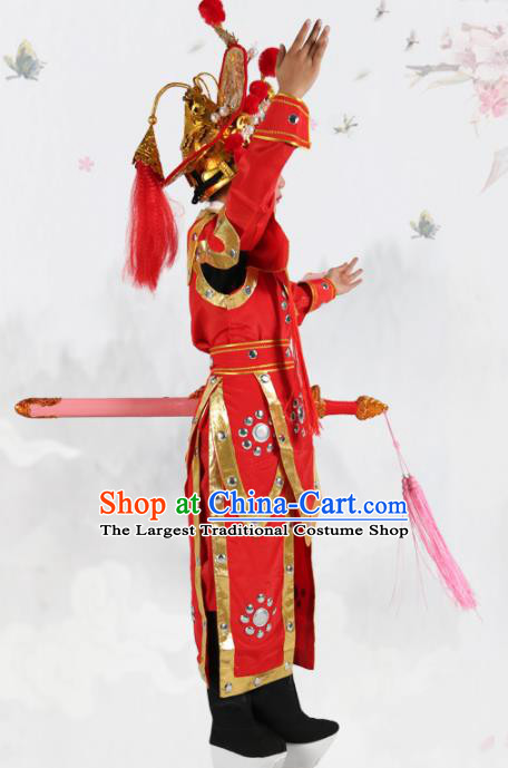 Chinese Traditional Beijing Opera Children Costume Peking Opera Takefu Red Clothing for Kids