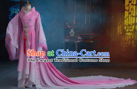 Traditional Chinese Han Dynasty Imperial Consort Pink Embroidered Dress Ancient Peri Historical Costume