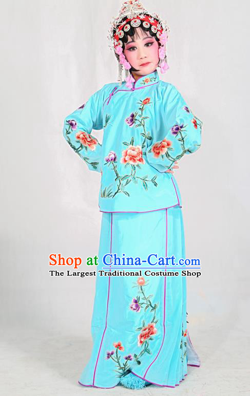 Traditional Chinese Beijing Opera Children Costume Peking Opera Maidservants Blue Dress for Kids