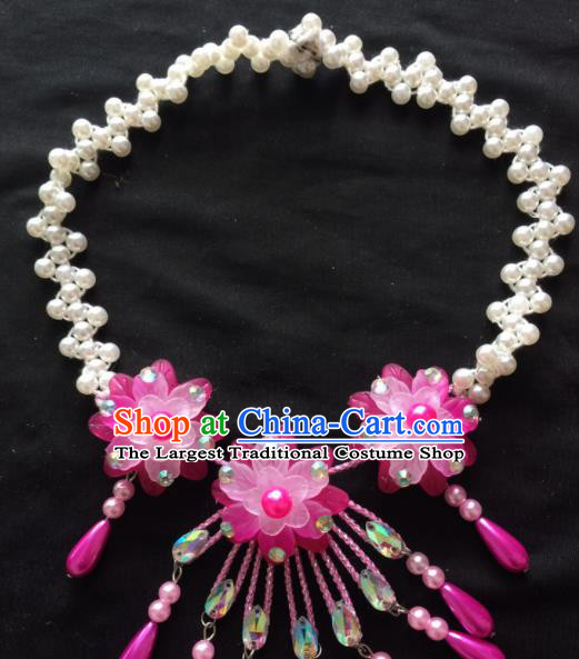 Asian Chinese Beijing Opera Jewelry Accessories Stage Performance Pink Flower Necklace for Women