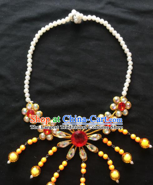 Asian Chinese Beijing Opera Jewelry Accessories Pearls Yellow Flower Necklace for Women