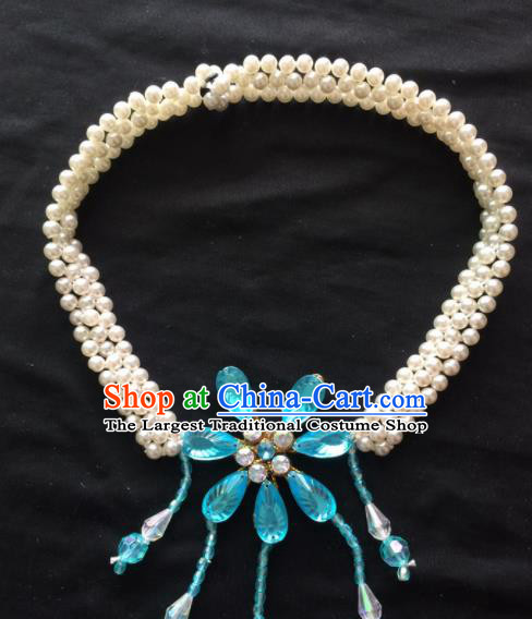 Asian Chinese Beijing Opera Jewelry Accessories Blue Crystal Flower Necklace for Women