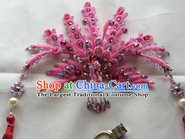 Asian Chinese Beijing Opera Hair Accessories Pink Phoenix Coronet Ancient Princess Hairpins for Women