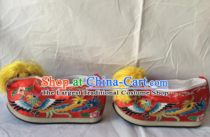 Asian Chinese Beijing Opera Shoes Ancient Princess Shoes Red Embroidered Shoes for Women