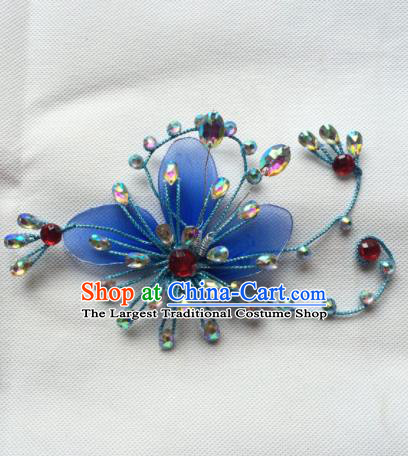 Asian Chinese Beijing Opera Actress Jewelry Accessories Ancient Princess Blue Flower Brooch for Women
