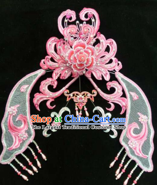 Asian Chinese Beijing Opera Hair Accessories Ancient Queen Pink Hair Coronet Hairpins for Women