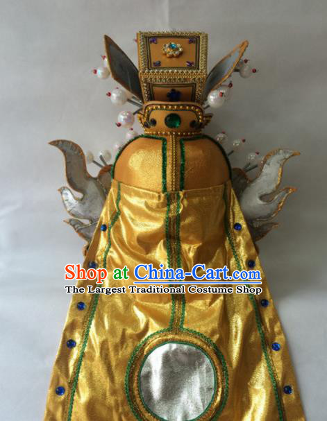 Asian Chinese Traditional Beijing Opera Royal Highness Headwear Ancient General Golden Helmet Hat for Men