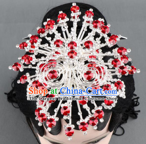 Asian Chinese Beijing Opera Diva Hair Accessories Ancient Princess Red Crystal Butterfly Hairpins for Women