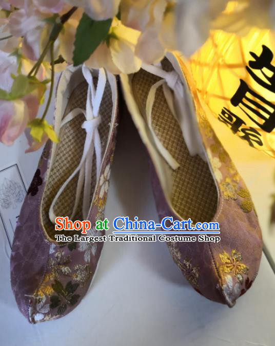 Asian Chinese Traditional Shoes Ancient Song Dynasty Purple Brocade Shoes Hanfu Shoes for Women
