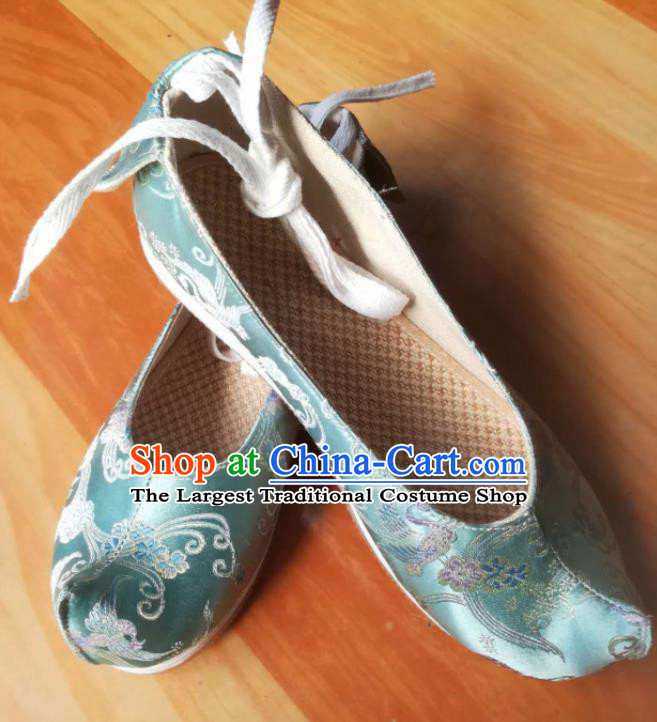 Asian Chinese Traditional Shoes Ancient Song Dynasty Light Blue Brocade Shoes Hanfu Shoes for Women