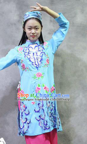 Asian Chinese Traditional Ethnic Costume Hui Nationality Dance Blue Dress for Women