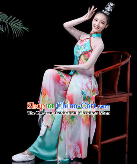 Traditional Chinese Classical Dance Costume Stage Performance Umbrella Dance Blue Dress for Women