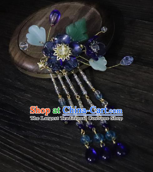 Chinese Ancient Palace Hair Accessories Traditional Classical Purple Flowers Tassel Hair Claw for Women