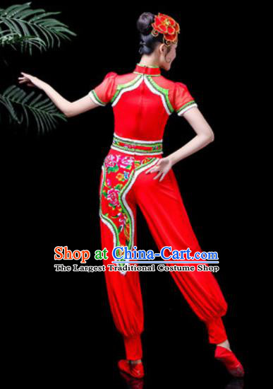 Traditional Chinese Stage Performance Costume Folk Dance Fan Dance Red Clothing for Women