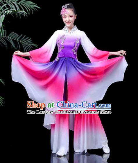 Traditional Chinese Classical Dance Stage Performance Costume Umbrella Dance Purple Dress for Women