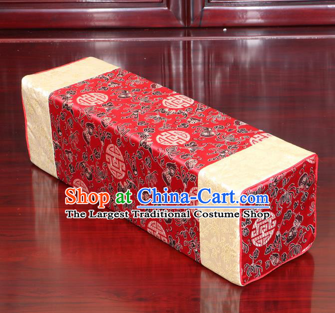 Chinese Traditional Household Accessories Armrest Pillow Classical Chrysanthemum Pattern Red Brocade Pillow