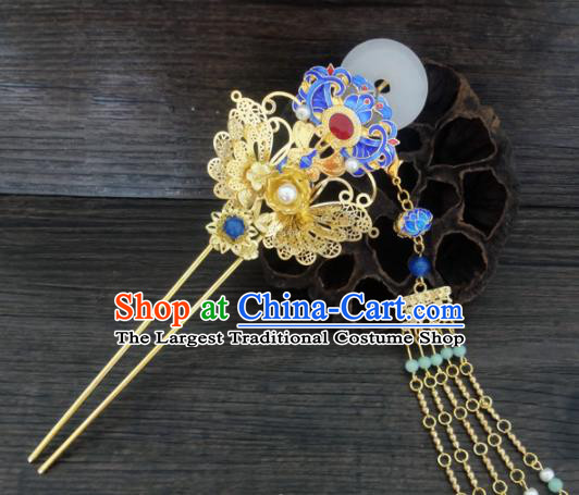 Chinese Ancient Palace Hair Accessories Traditional Classical Tassel Step Shake Blueing Hairpins for Women