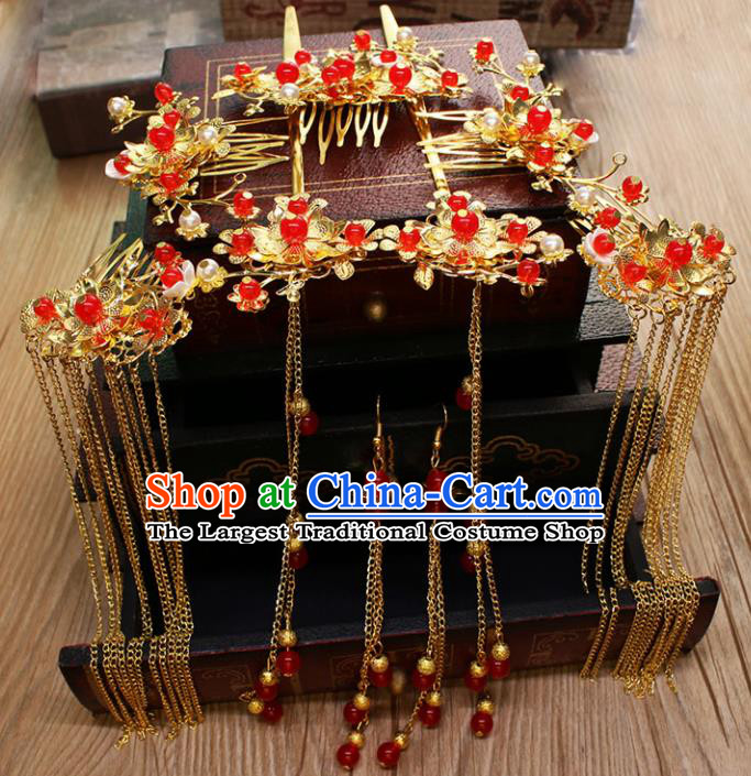 Chinese Ancient Wedding Hair Accessories Traditional Classical Hair Comb Tassel Hairpins for Women