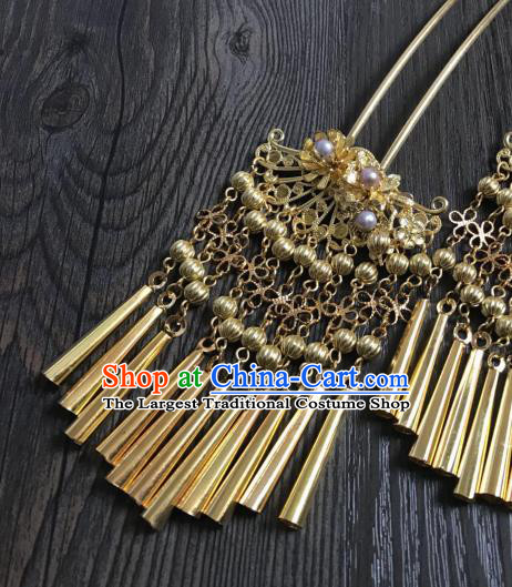 Chinese Ancient Princess Hair Accessories Traditional Golden Tassel Hairpins for Women