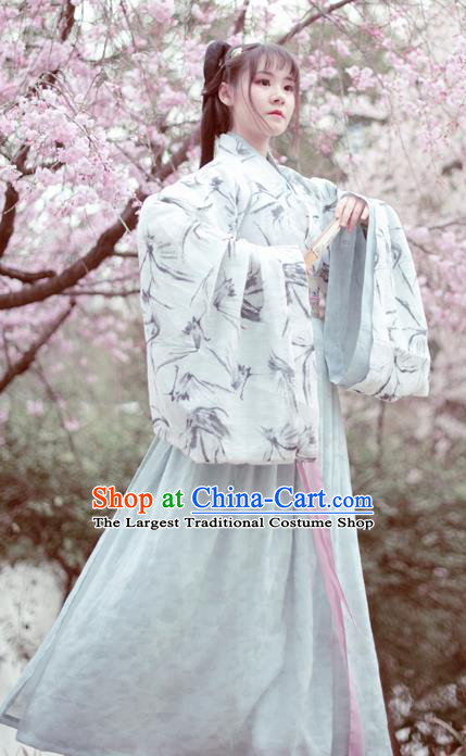 Traditional Chinese Ancient Peri Green Hanfu Dress Jin Dynasty Aristocratic Lady Historical Costume for Women