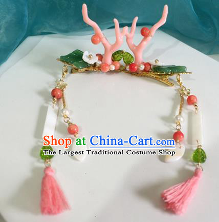 Chinese Ancient Hanfu Hair Accessories Traditional Pink Dragon Horn Hair Claws Hairpins for Women